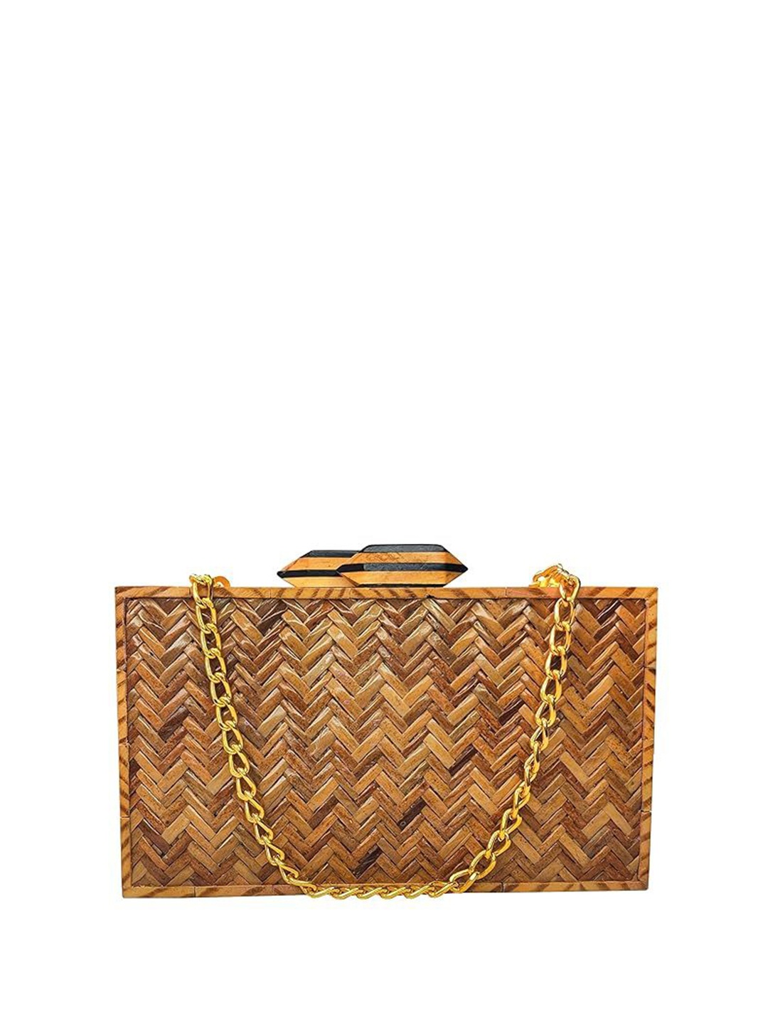 

FRINGES Textured Box Clutch, Brown