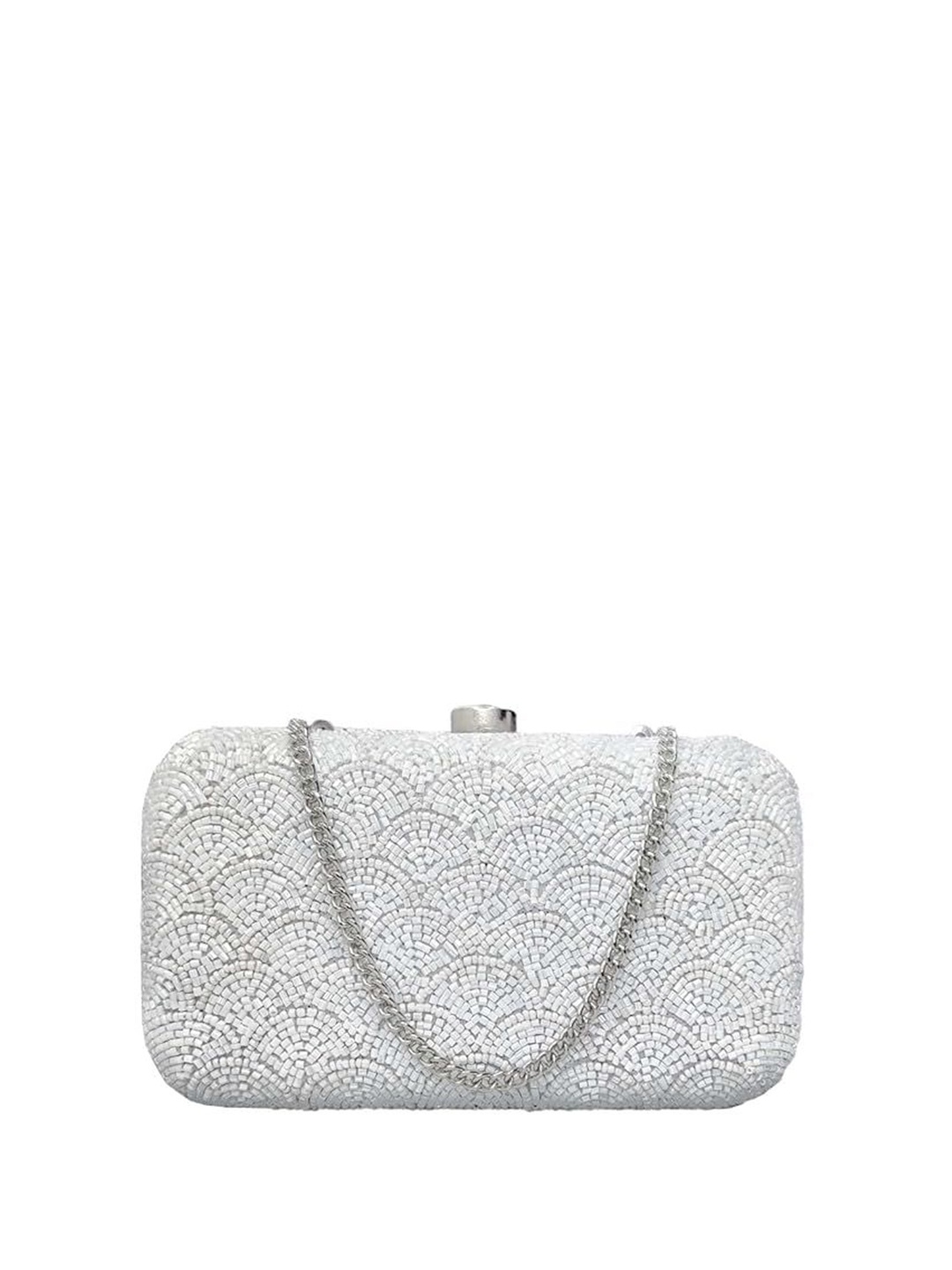 

FRINGES Embroidered Box Clutch, White