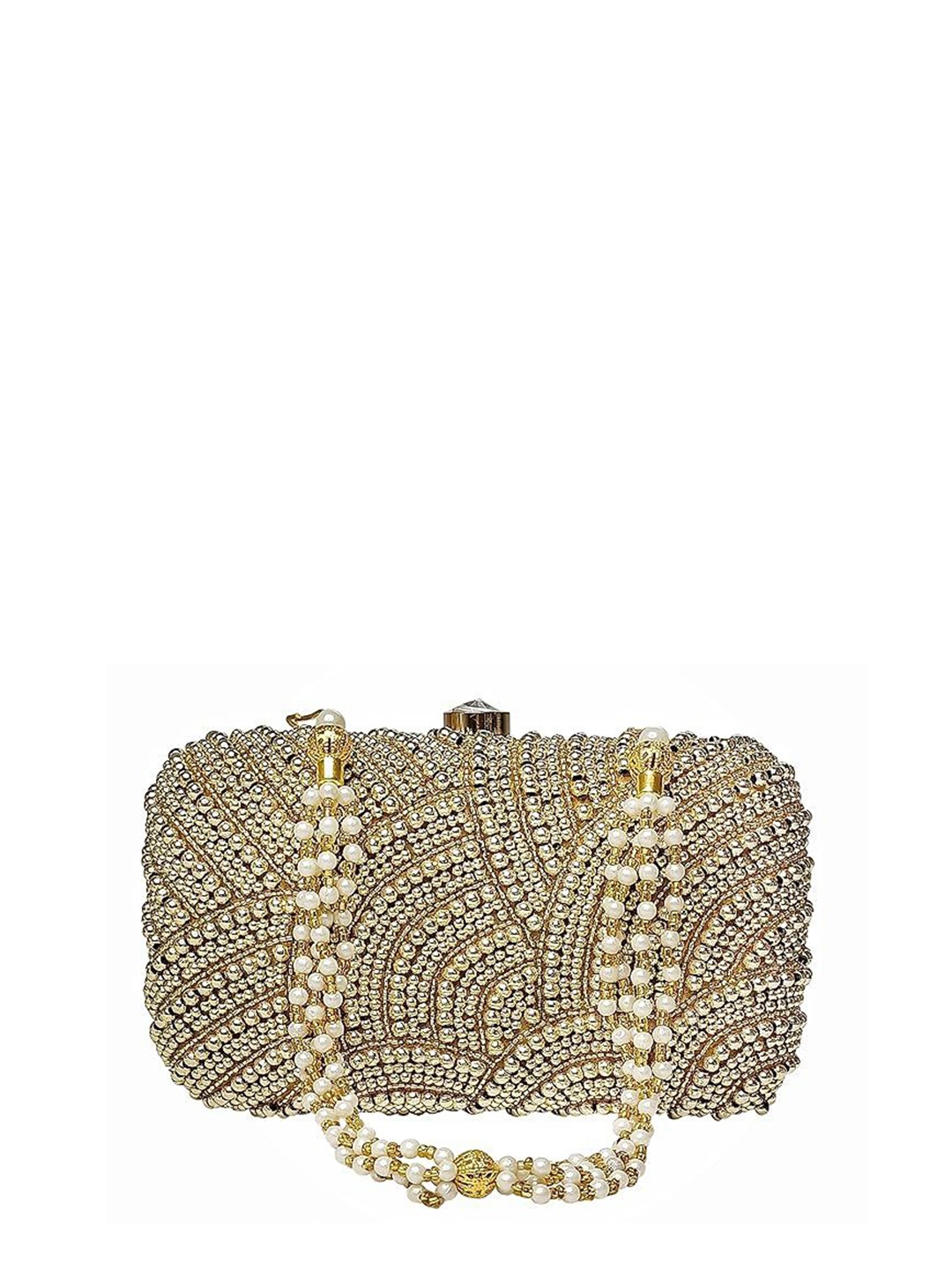 

FRINGES Embellished Box Clutch, Gold