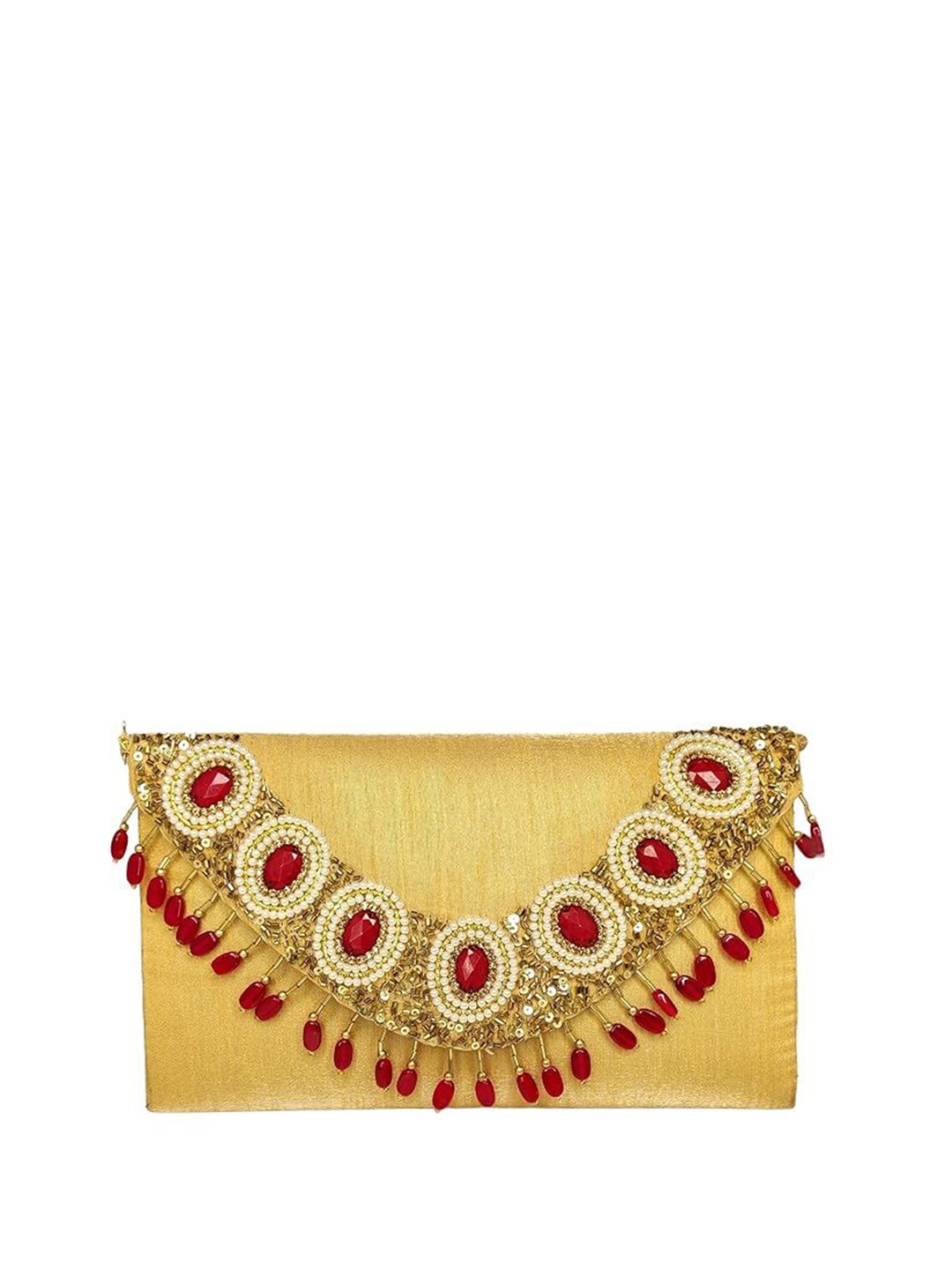 

FRINGES Embellished Envelope Clutch, Maroon