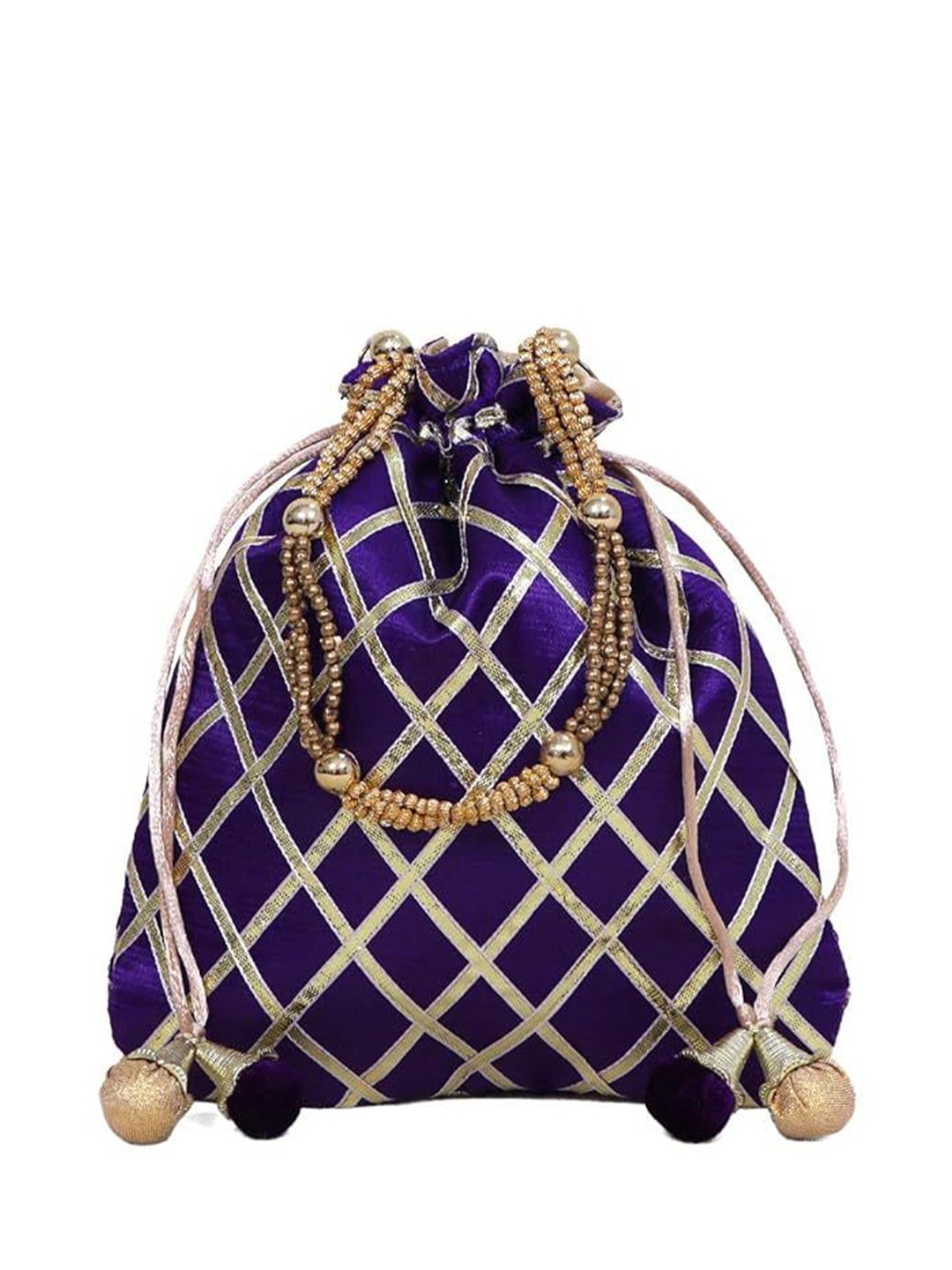 

FRINGES Embroidered Potli Clutch, Purple