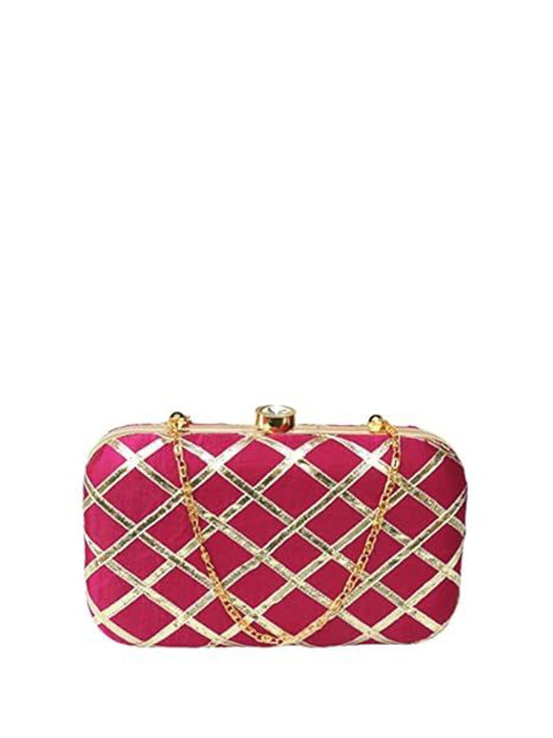 

FRINGES Embroidered Box Clutch, Pink