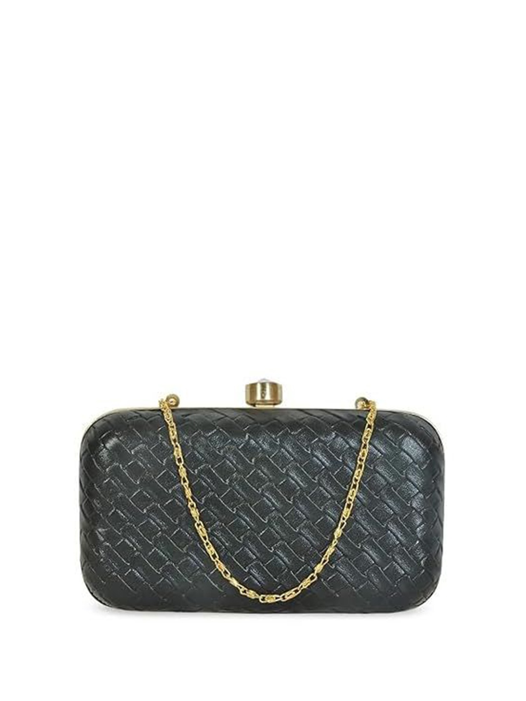 

FRINGES Textured Box Clutch, Black