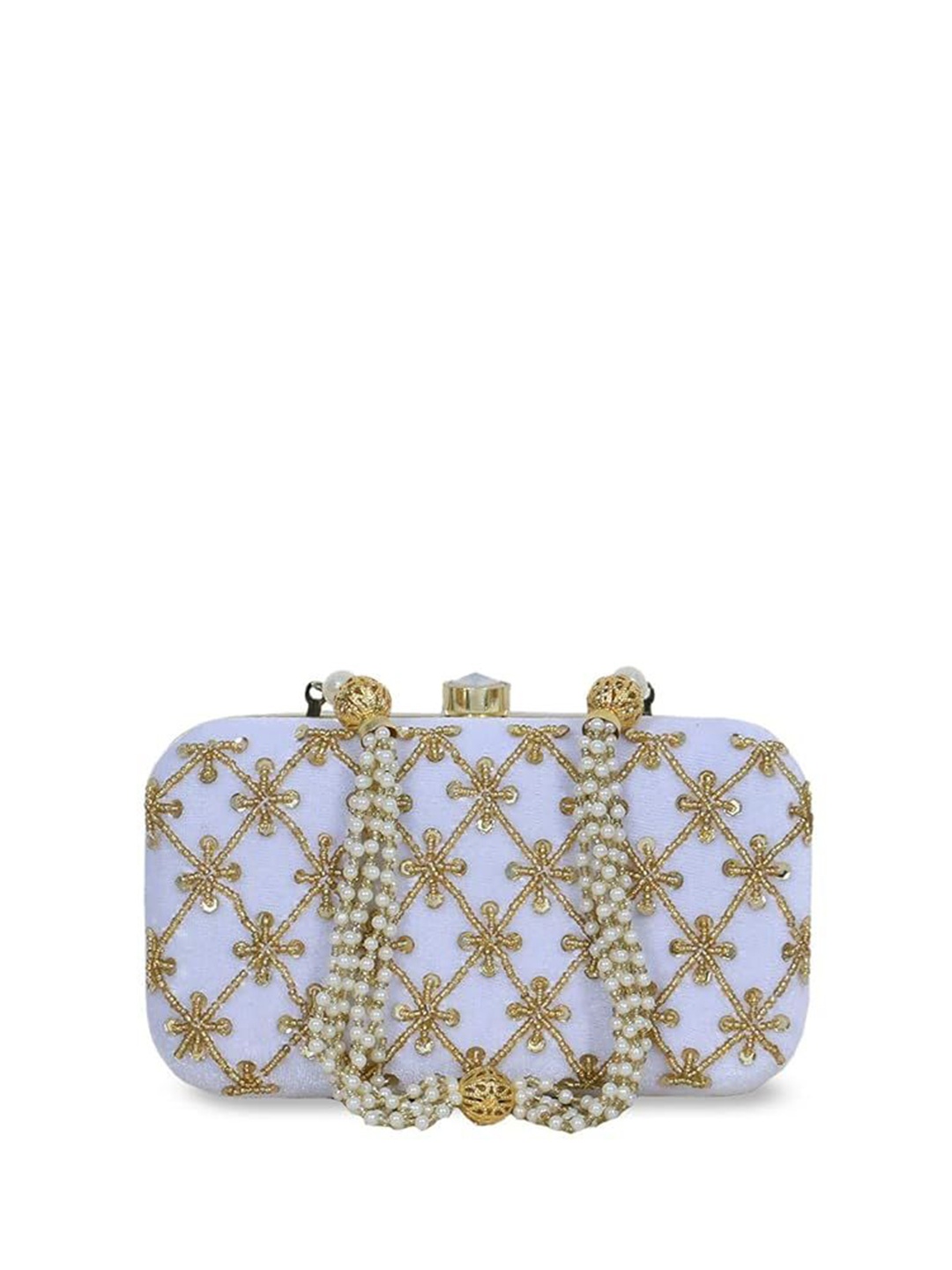 

FRINGES Embellished Box Clutch, White