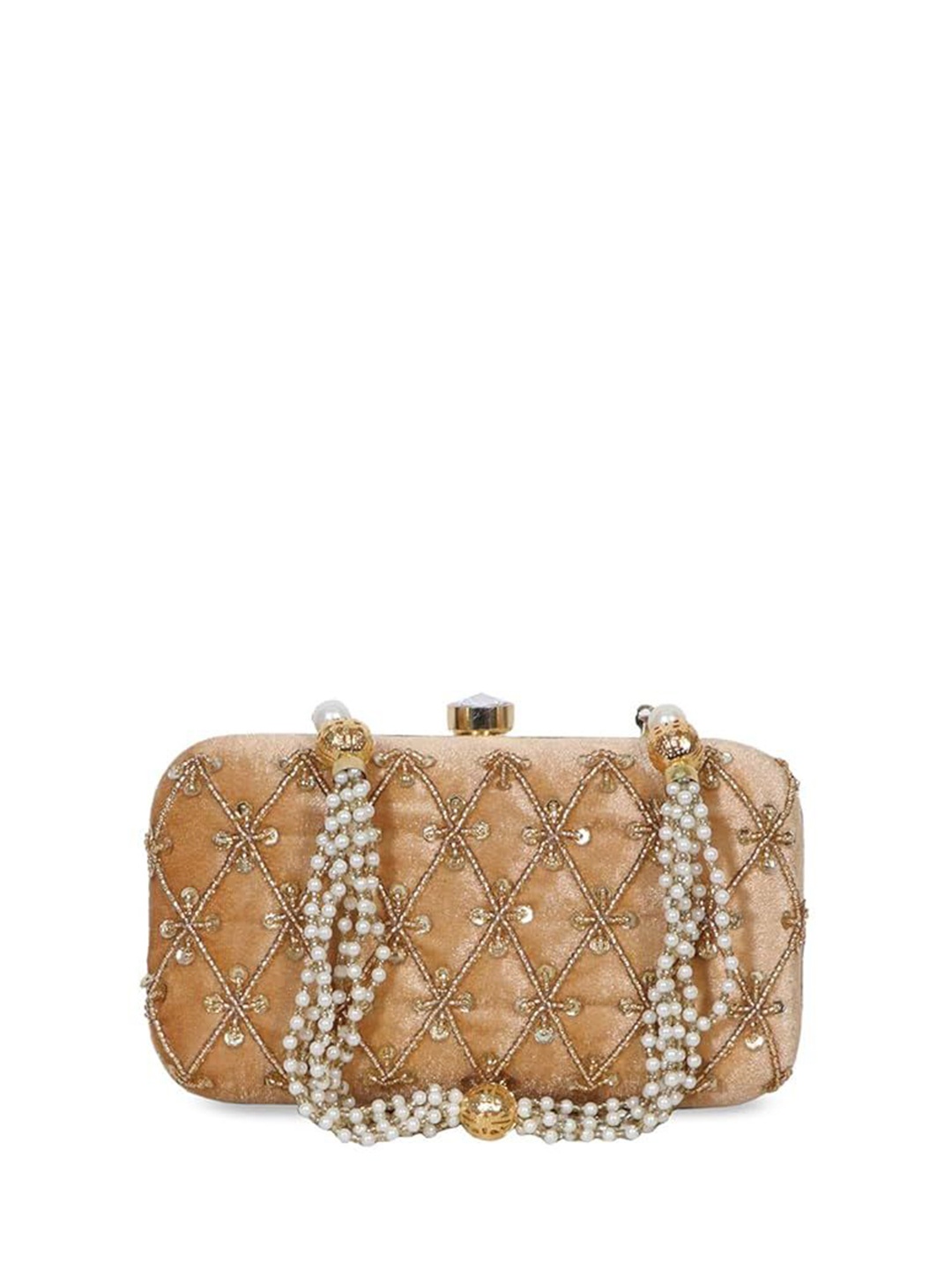 

FRINGES Embellished Box Clutch, Gold