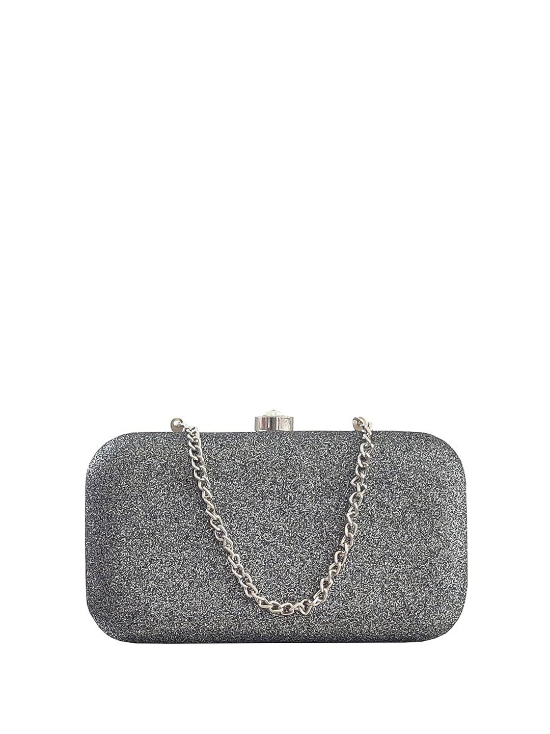 

FRINGES Embellished Glitter Sequinned Box Clutch, Grey