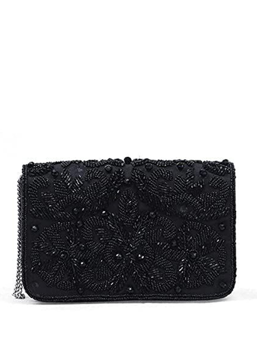 

FRINGES Embellished Envelope Clutch, Black