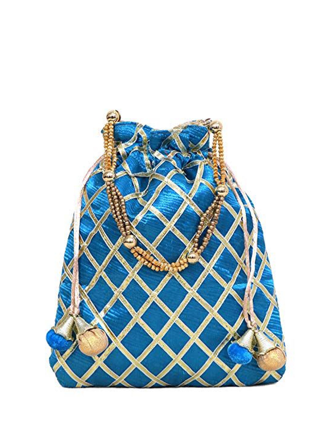

FRINGES Embellished Gotta Patti Tassel Potli Bag, Blue