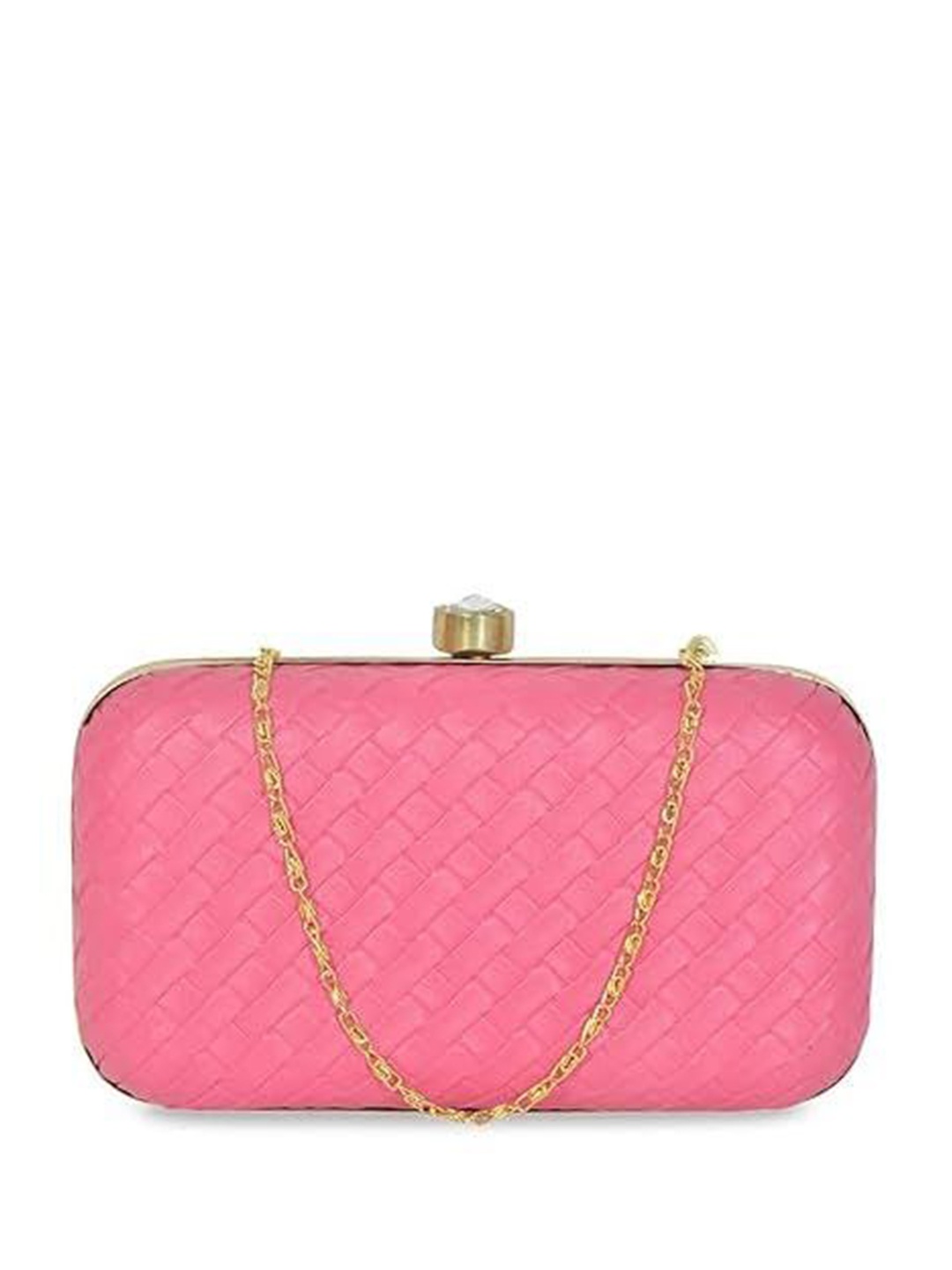

FRINGES Checked Box Clutch, Pink