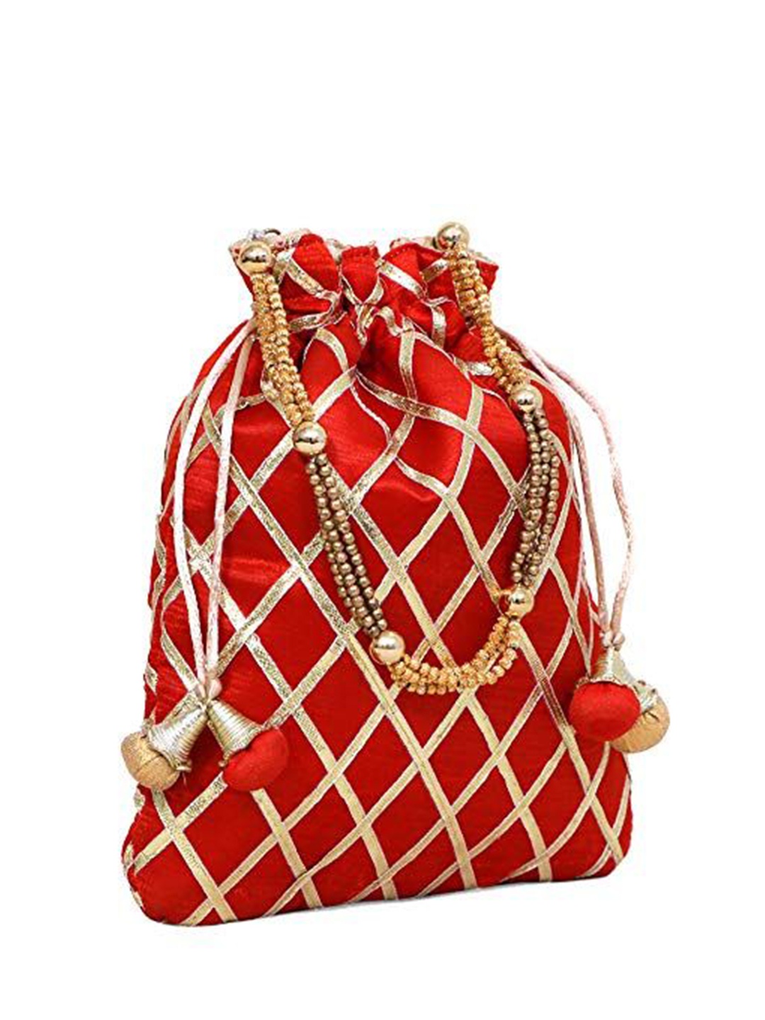 

FRINGES Embellished Gotta Patti Tassel Potli Bag, Red