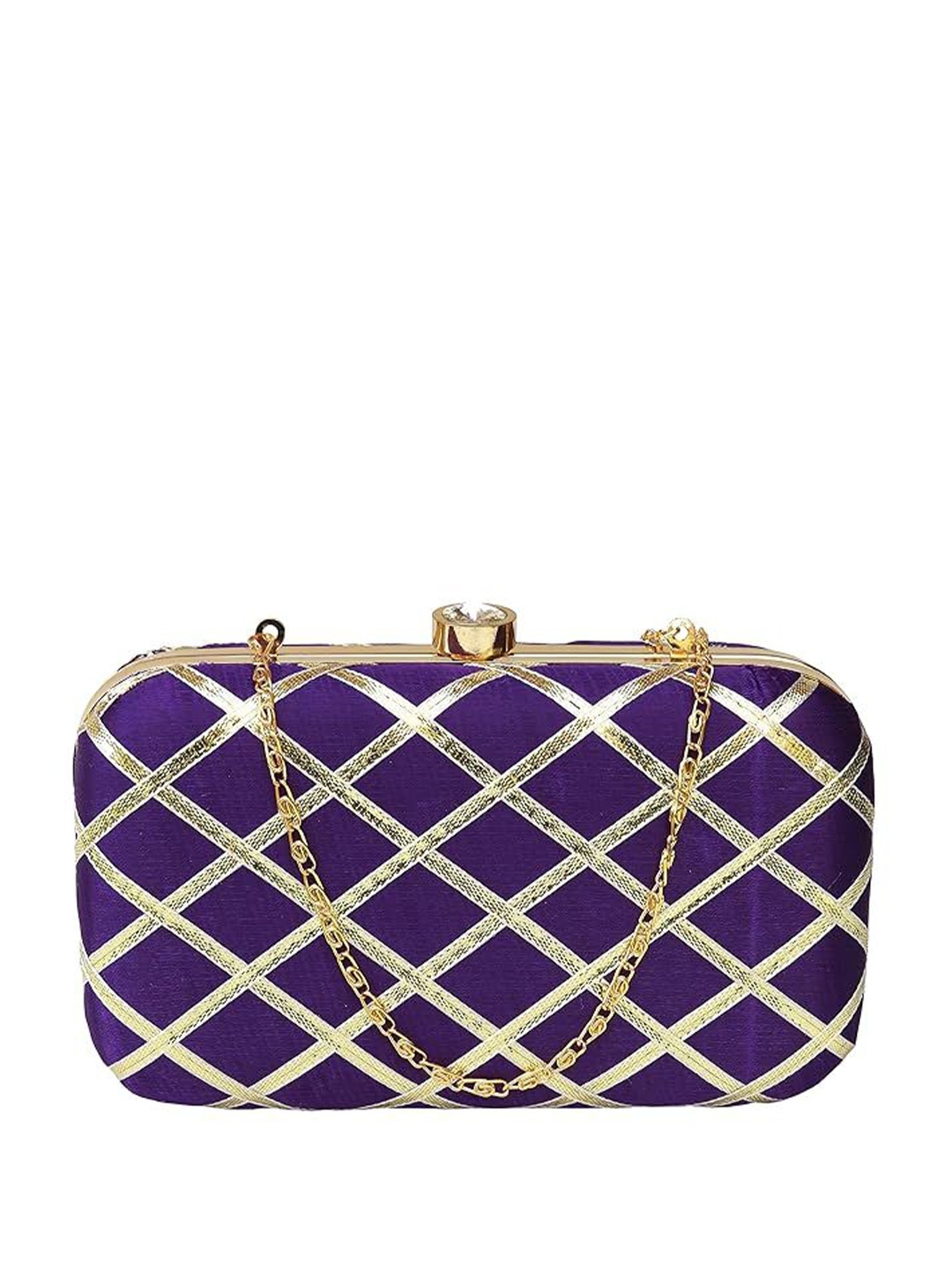 

FRINGES Embellished Gotta Patti Box Clutch, Purple