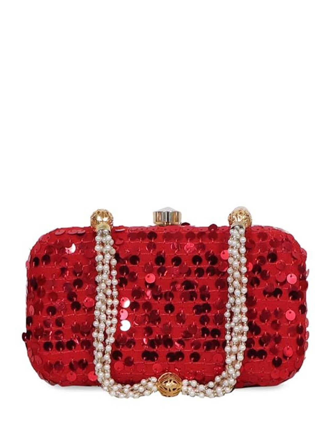 

FRINGES Embellished Sequinned Box Clutch, Red