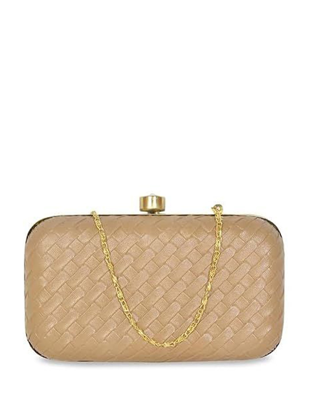 

FRINGES Textured Box Clutch, Gold