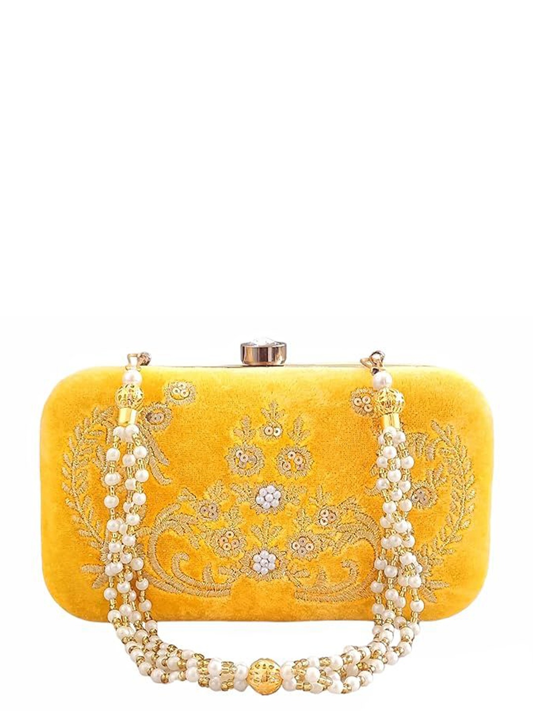 

FRINGES Embellished Box Clutch, Yellow