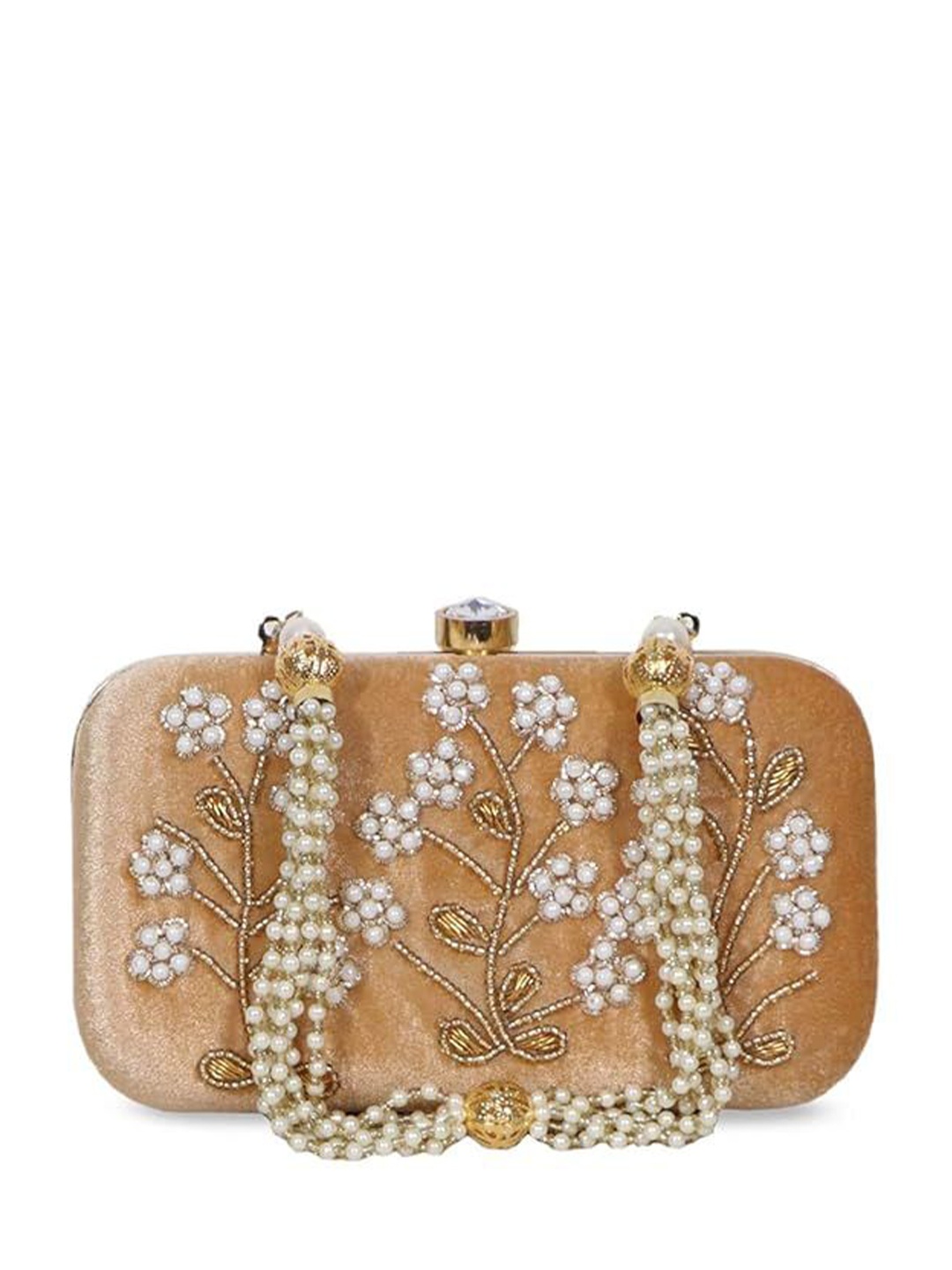 

FRINGES Embroidered Box Clutch, Gold