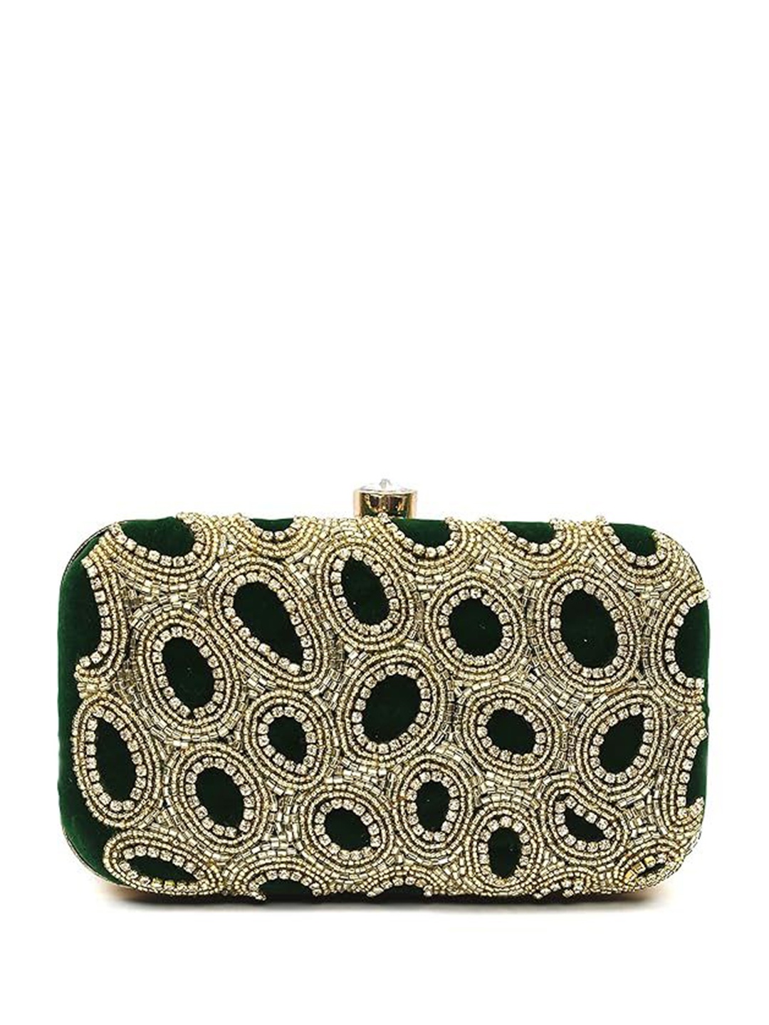 

FRINGES Embroidered Box Clutch, Green