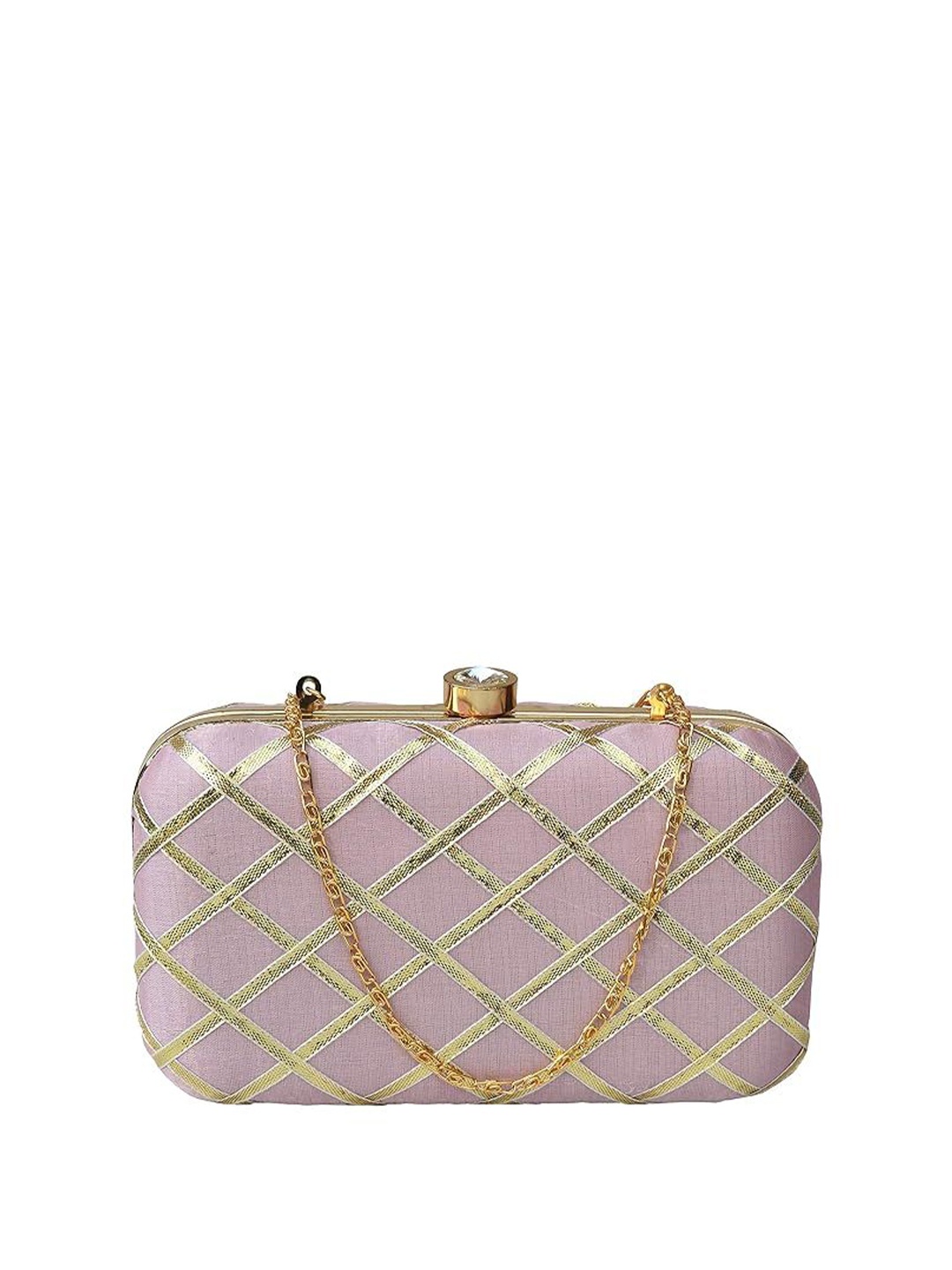 

FRINGES Textured Embellished Box Clutch, Pink