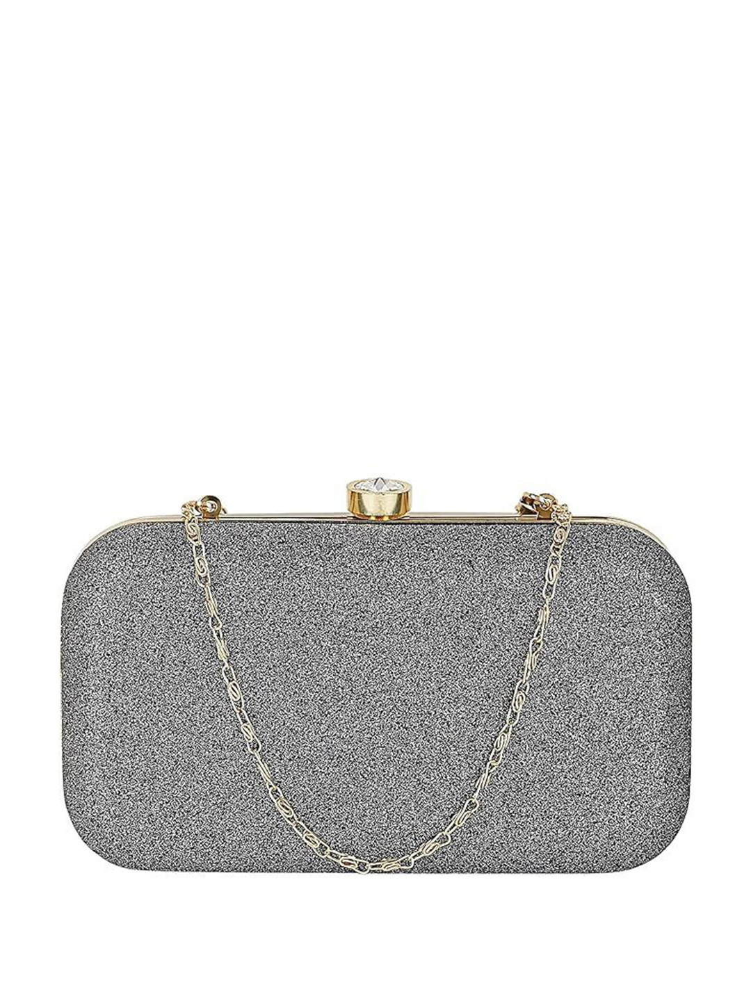 

FRINGES Embellished Glitter Box Clutch, Grey