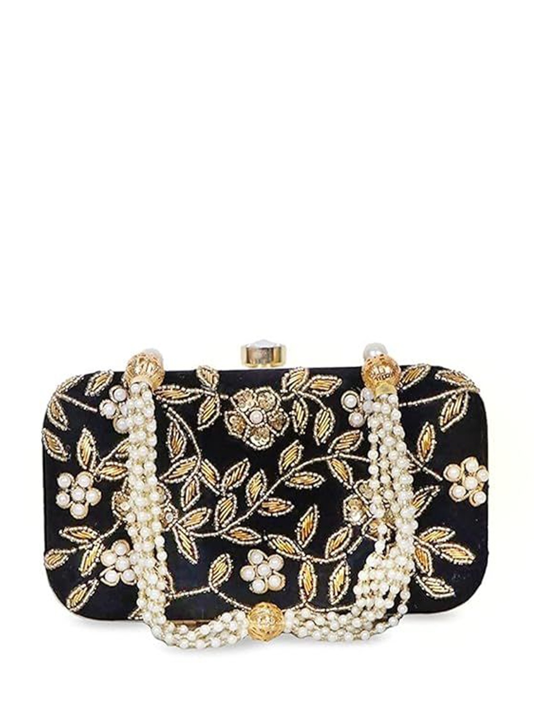 

FRINGES Embellished Velvet Zari Box Clutch, Black
