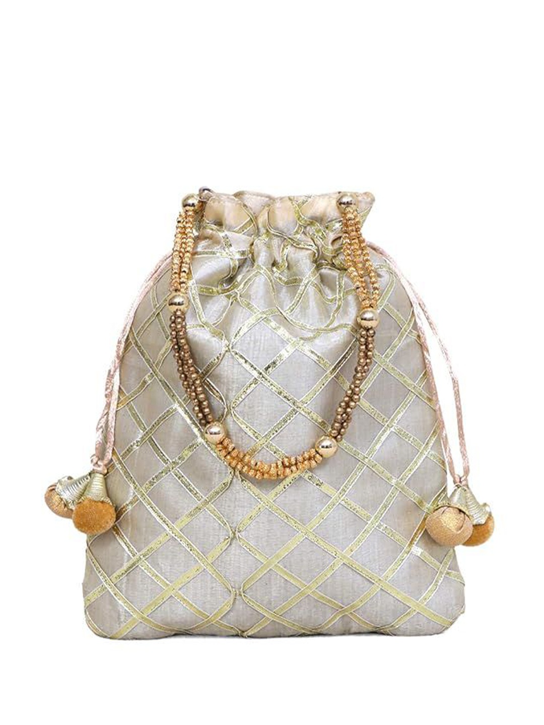 

FRINGES Embellished Gotta Patti Potli Clutch, Gold