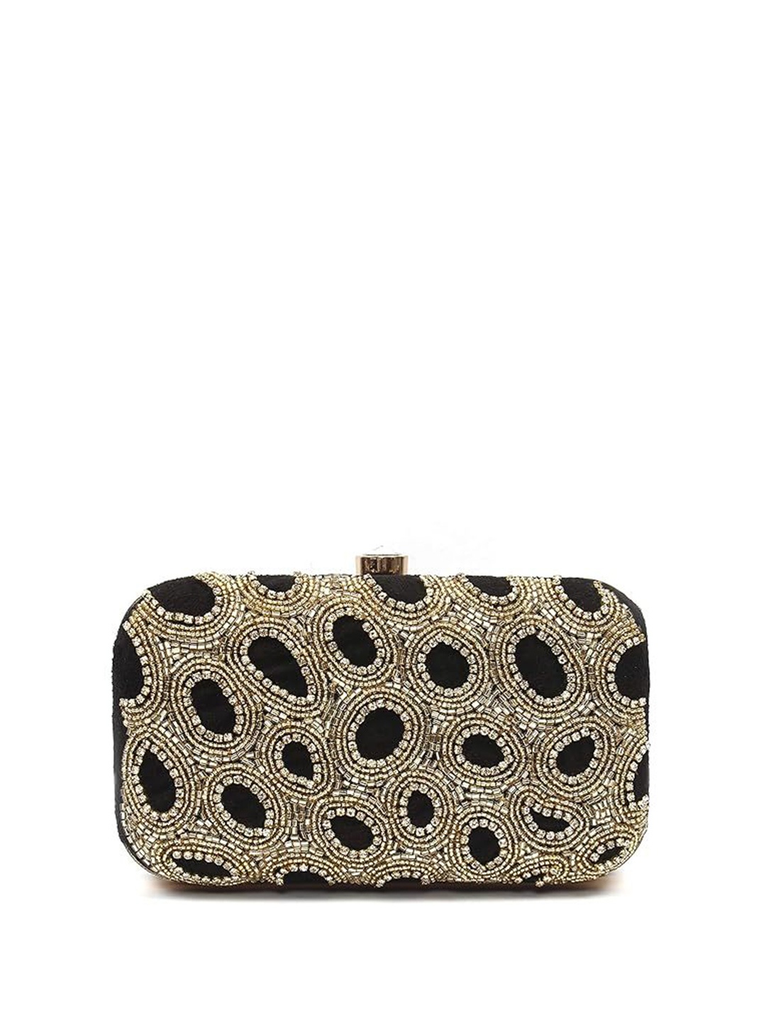 

FRINGES Embroidered Box Clutch, Black
