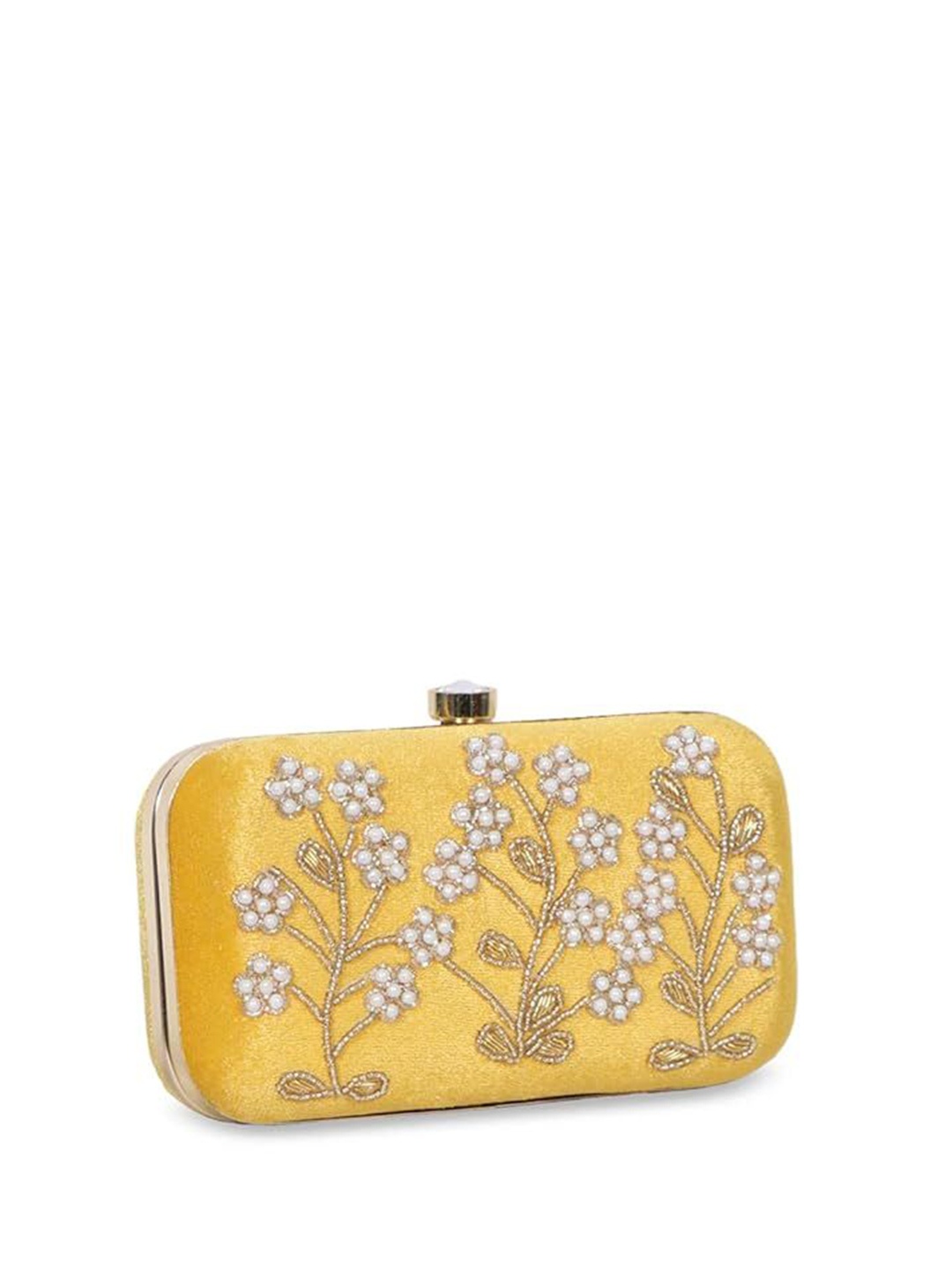 

FRINGES Embroidered Box Clutch, Yellow