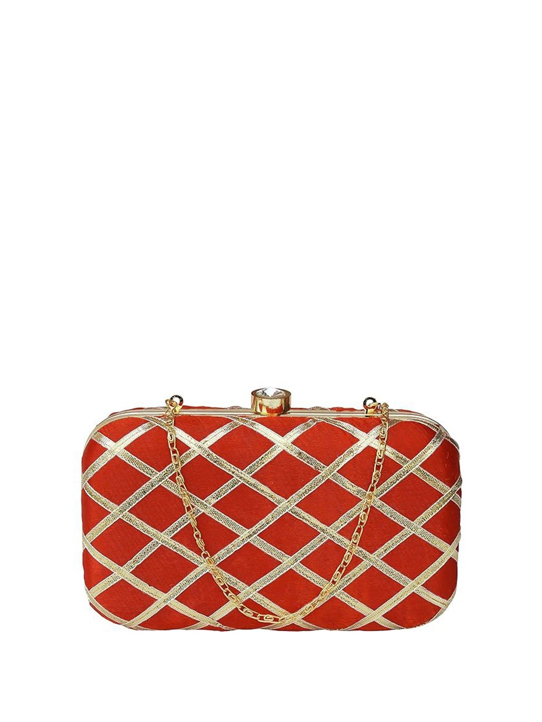 

FRINGES Embellished Box Clutch, Red