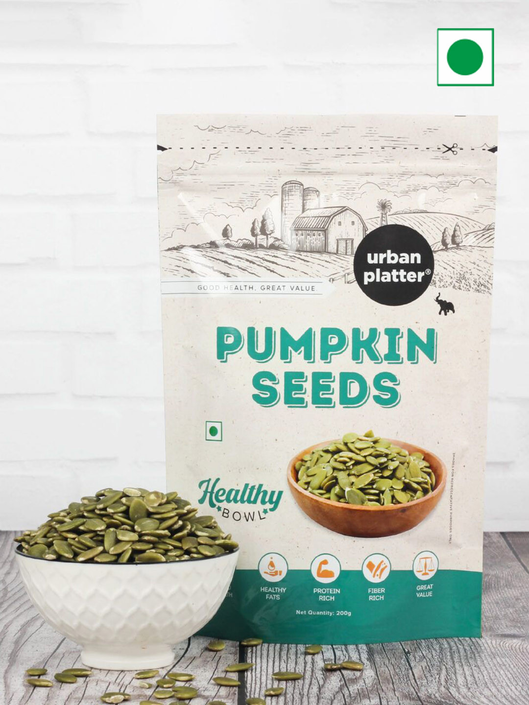

URBAN PLATTER Healthy Bowl Raw Pumpkin Seeds - 200g, Green