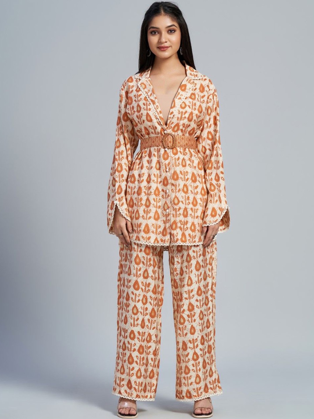 

HOUSE OF MIRA Printed Top With Trousers, Brown