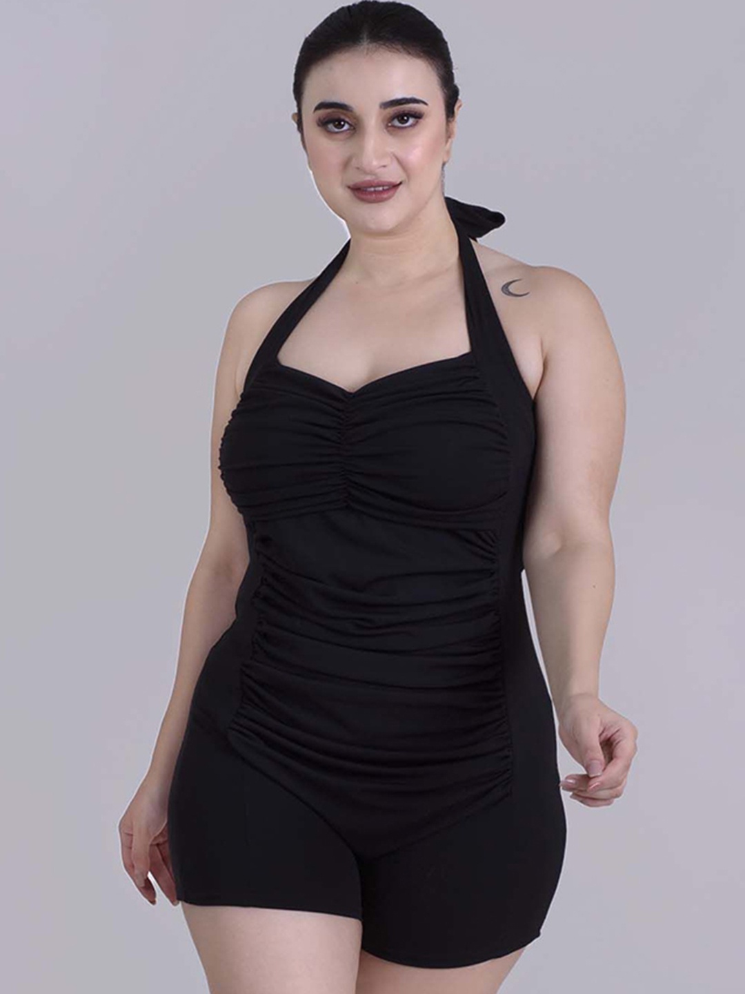 

Keepfit Plus Size Women Sleeveless Halter Neck Padded Leg Suit, Black