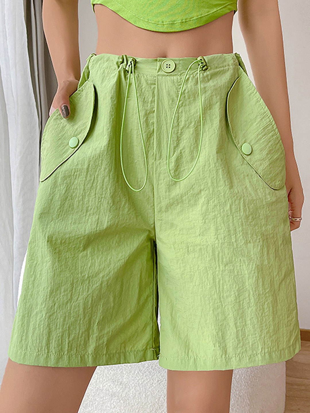 

LULU & SKY Women Loose Fit High-Rise Shorts, Green