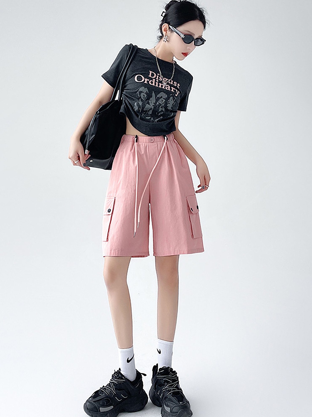 

LULU & SKY Women Loose Fit High-Rise Shorts, Pink