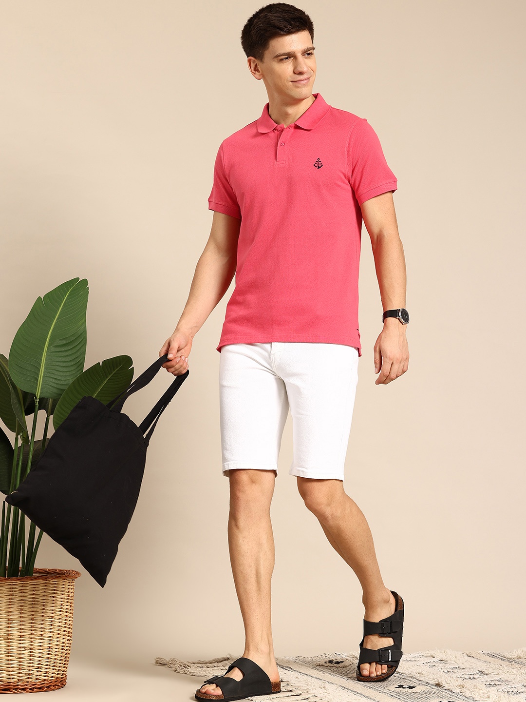 

Mast & Harbour Men Polo Collar Pure Cotton Bio Finish T-shirt, Pink