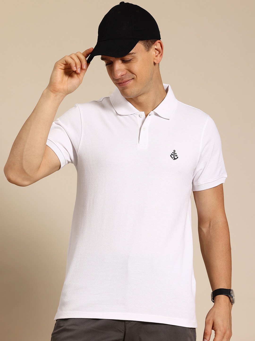 

Mast & Harbour Men Polo Collar Pure Cotton Bio Finish T-shirt, White