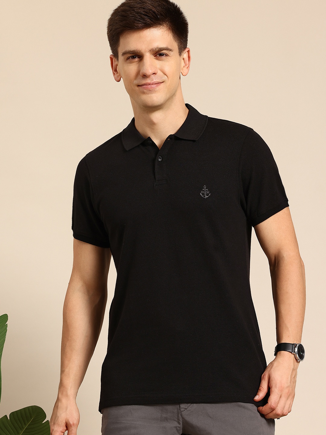 

Mast & Harbour Men Polo Collar Pure Cotton Bio Finish T-shirt, Black