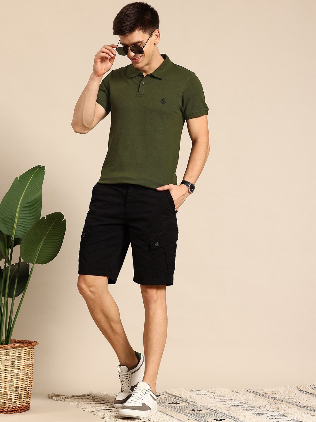 

Mast & Harbour Men Polo Collar Pure Cotton Bio Finish T-shirt, Green