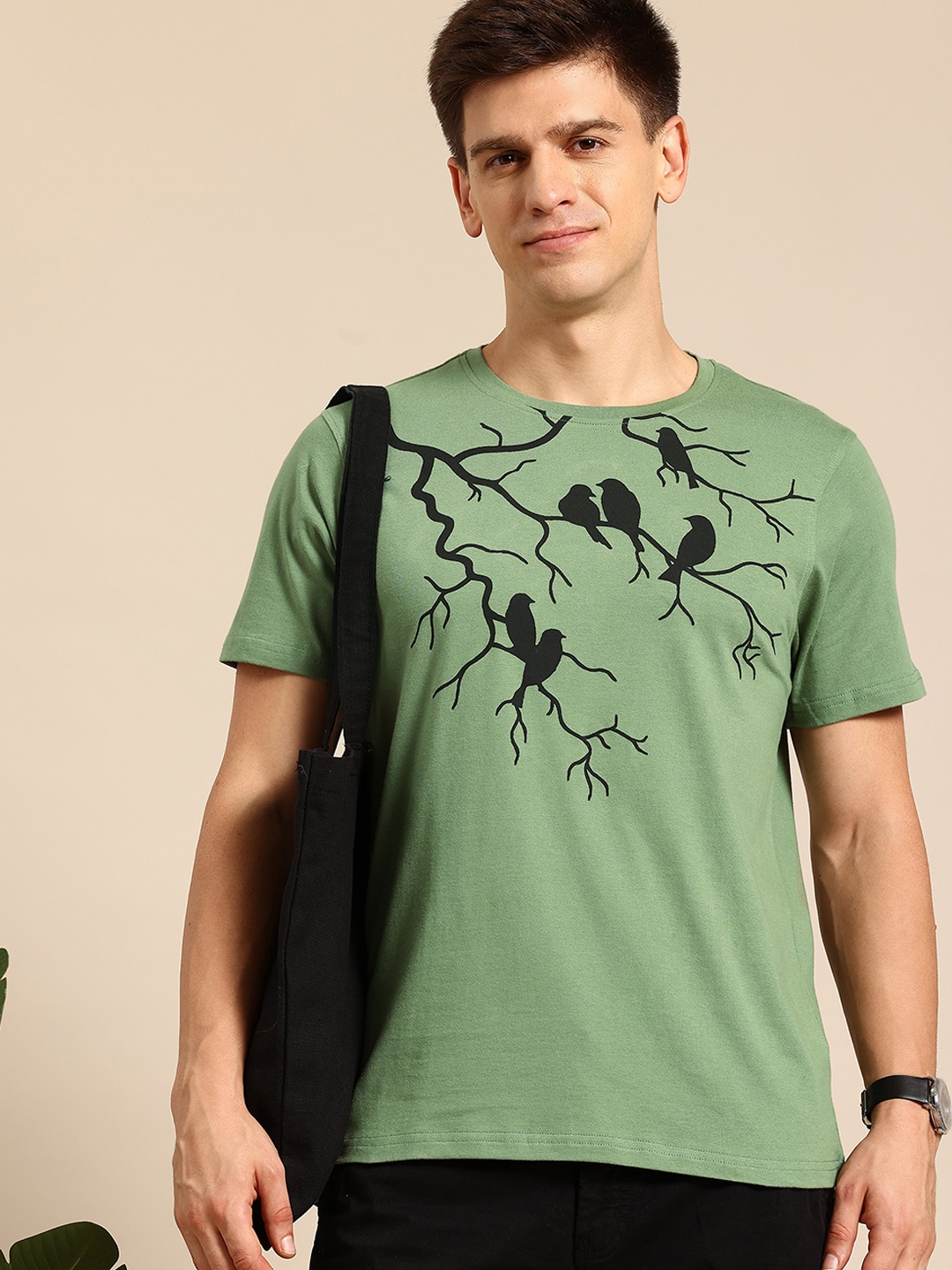 

Mast & Harbour Men Printed Pure Cotton Bio Finish T-shirt, Green