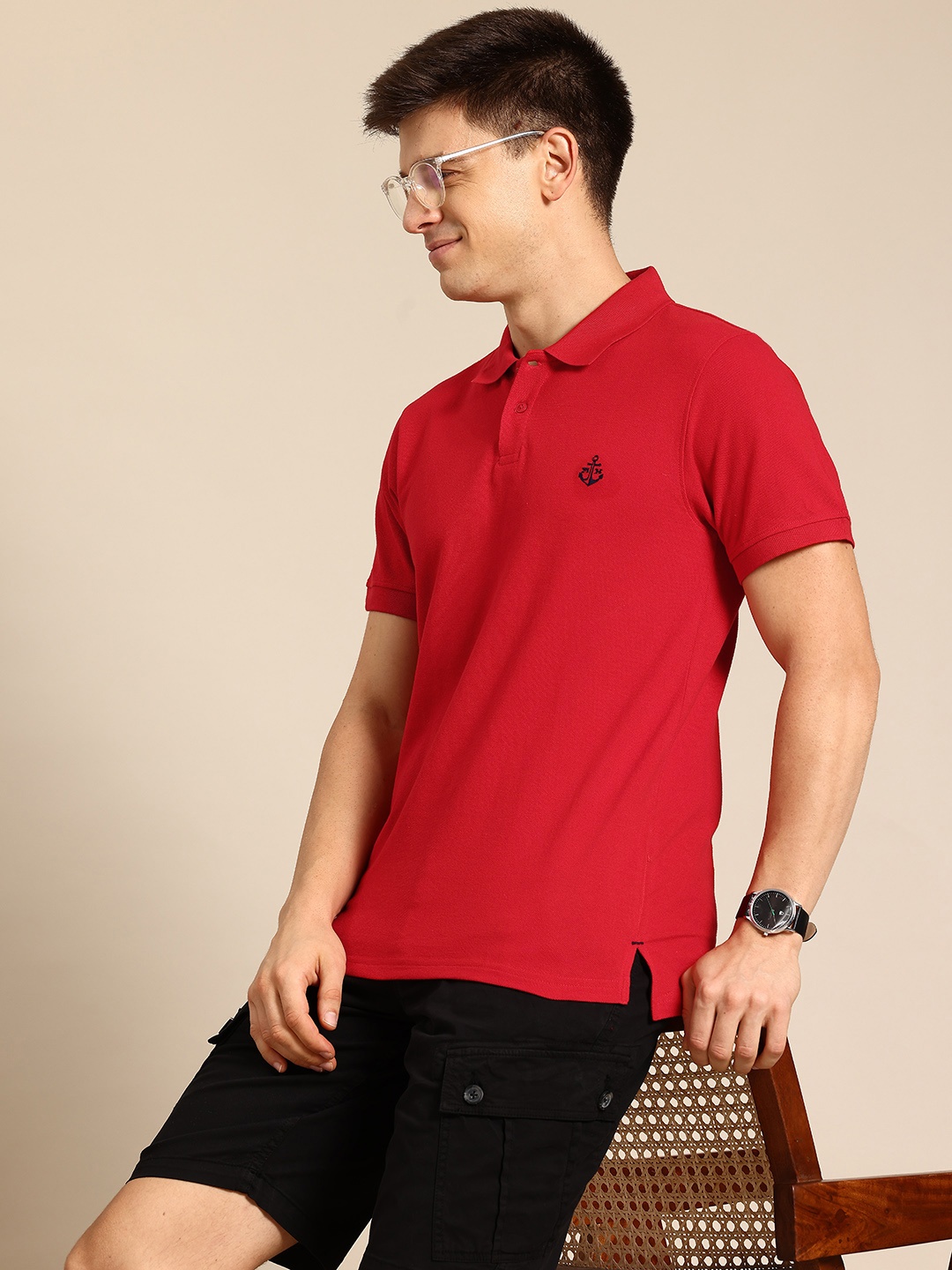 

Mast & Harbour Men Polo Collar Pure Cotton Bio Finish T-shirt, Red