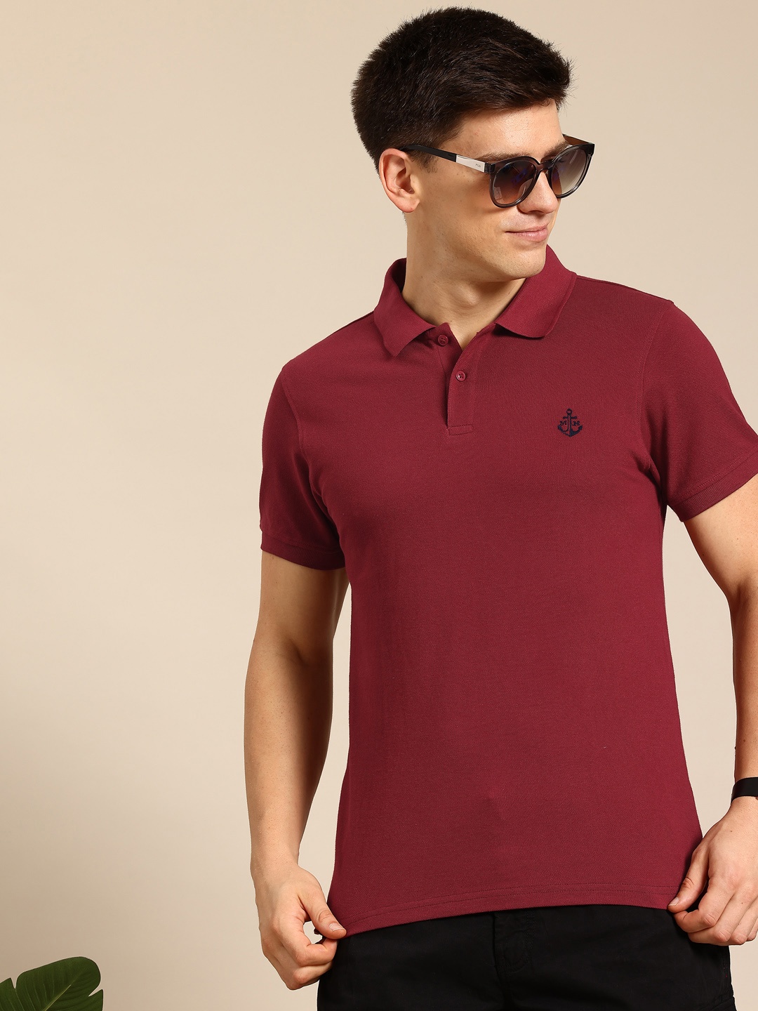 

Mast & Harbour Men Polo Collar Pure Cotton Bio Finish T-shirt, Maroon