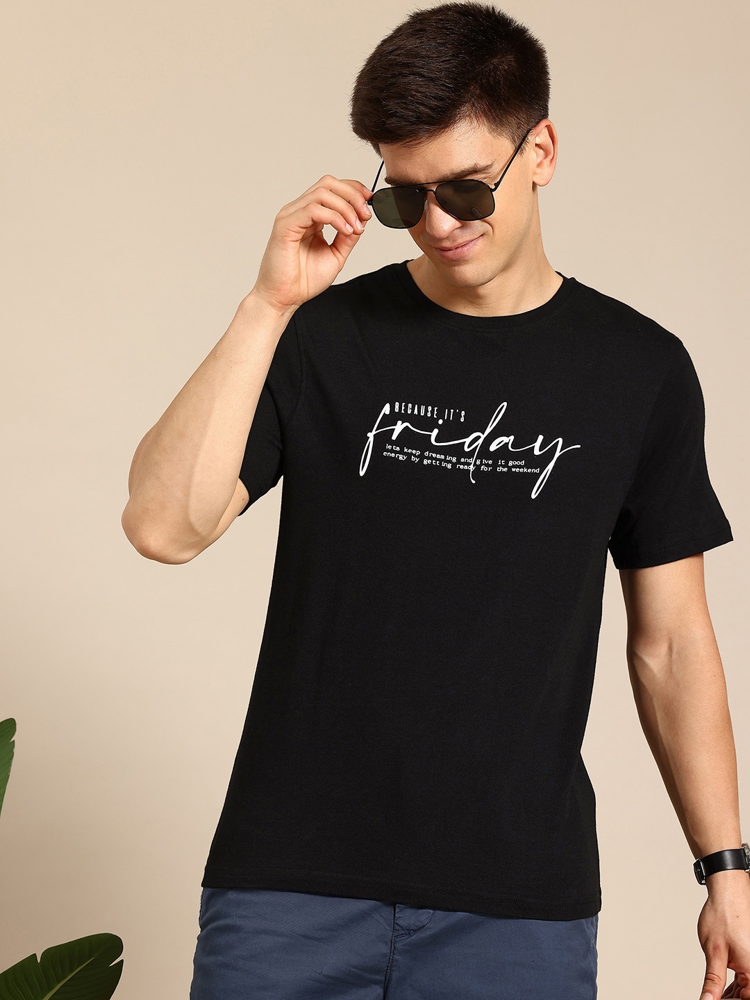 

Mast & Harbour Men Typography Printed Pure Cotton Bio Finish T-shirt, Black