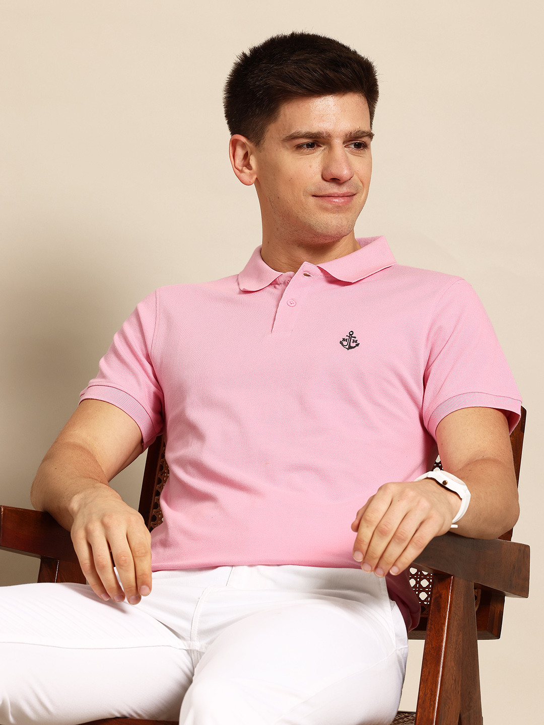 

Mast & Harbour Men Polo Collar Pure Cotton Bio Finish T-shirt, Pink