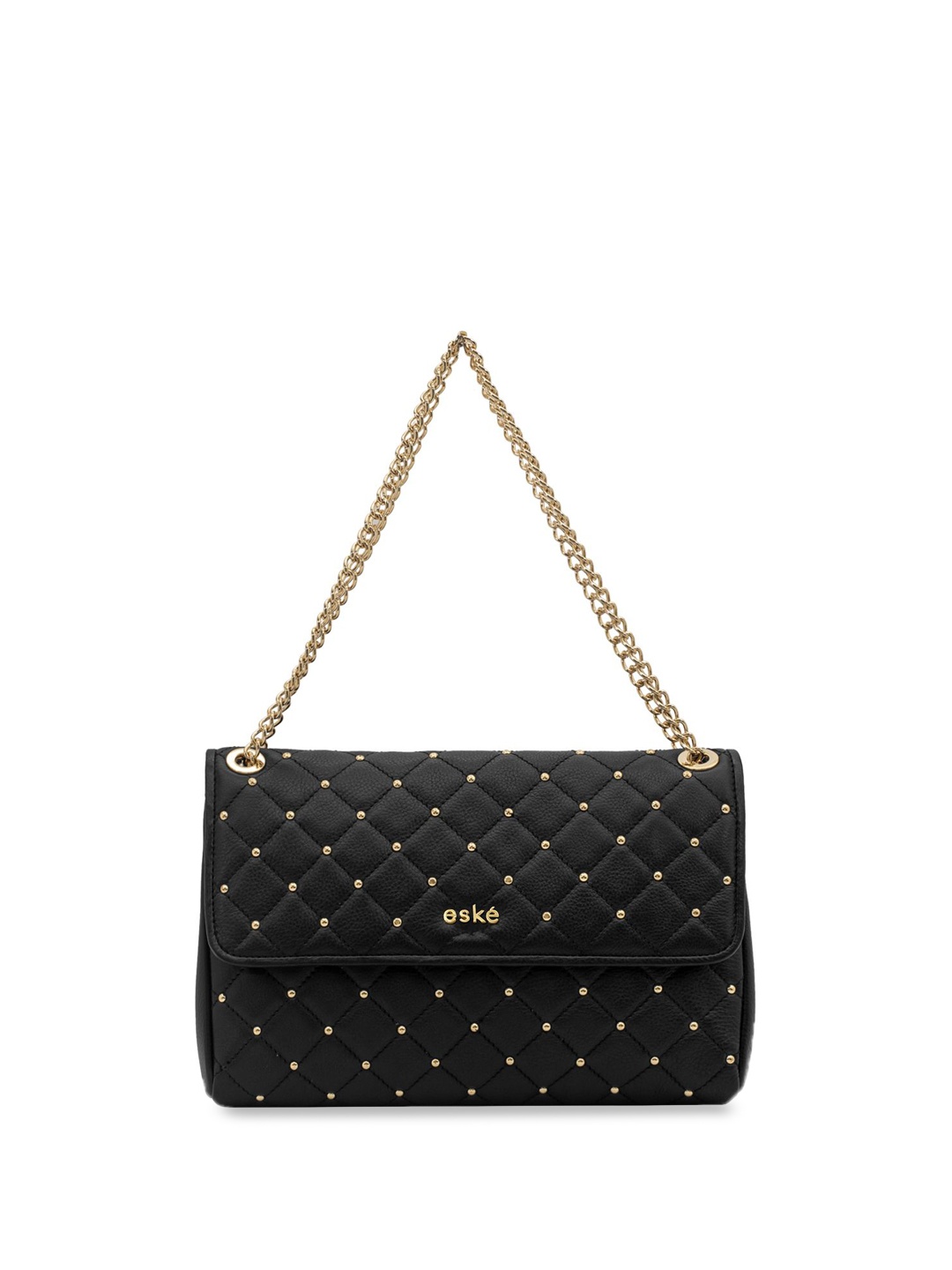 

Eske Embellished Leather Structured Handheld Bag with Quilted, Black