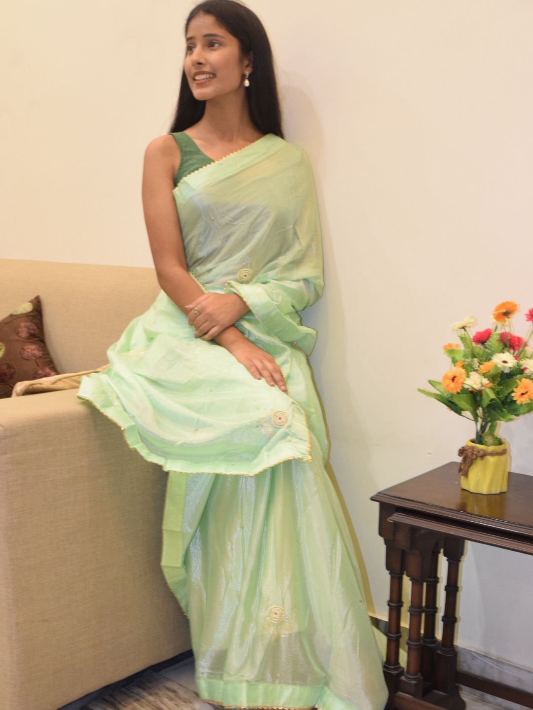 

PRETTY PALLU Embellished Embroidered Saree, Green