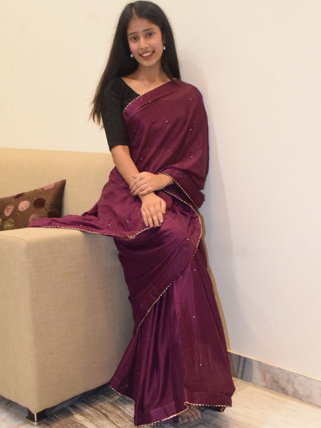 

PRETTY PALLU Gotta Patti Embroidered Saree, Burgundy