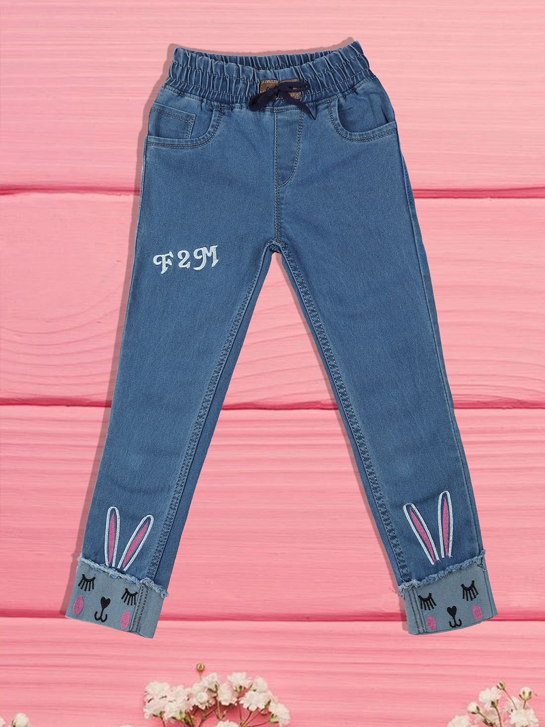

A-Okay Boys Slim Fit High-Rise Low Distress Embroidered Jeans, Blue