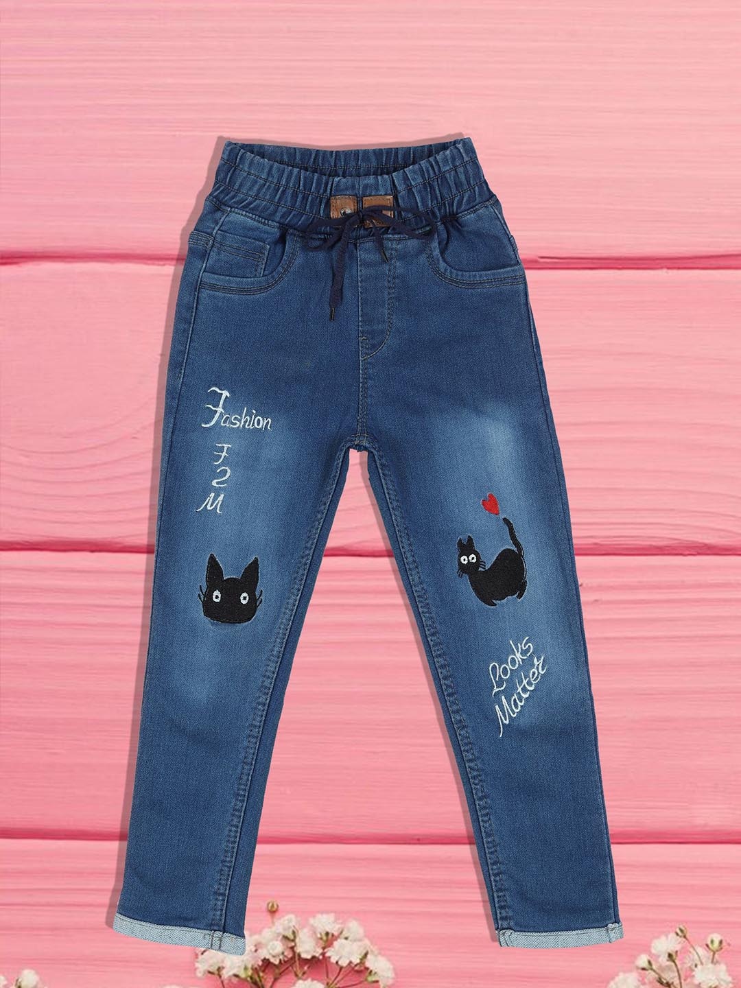 

A-Okay Boys Slim Fit High-Rise Low Distress Embroidered Jeans, Blue