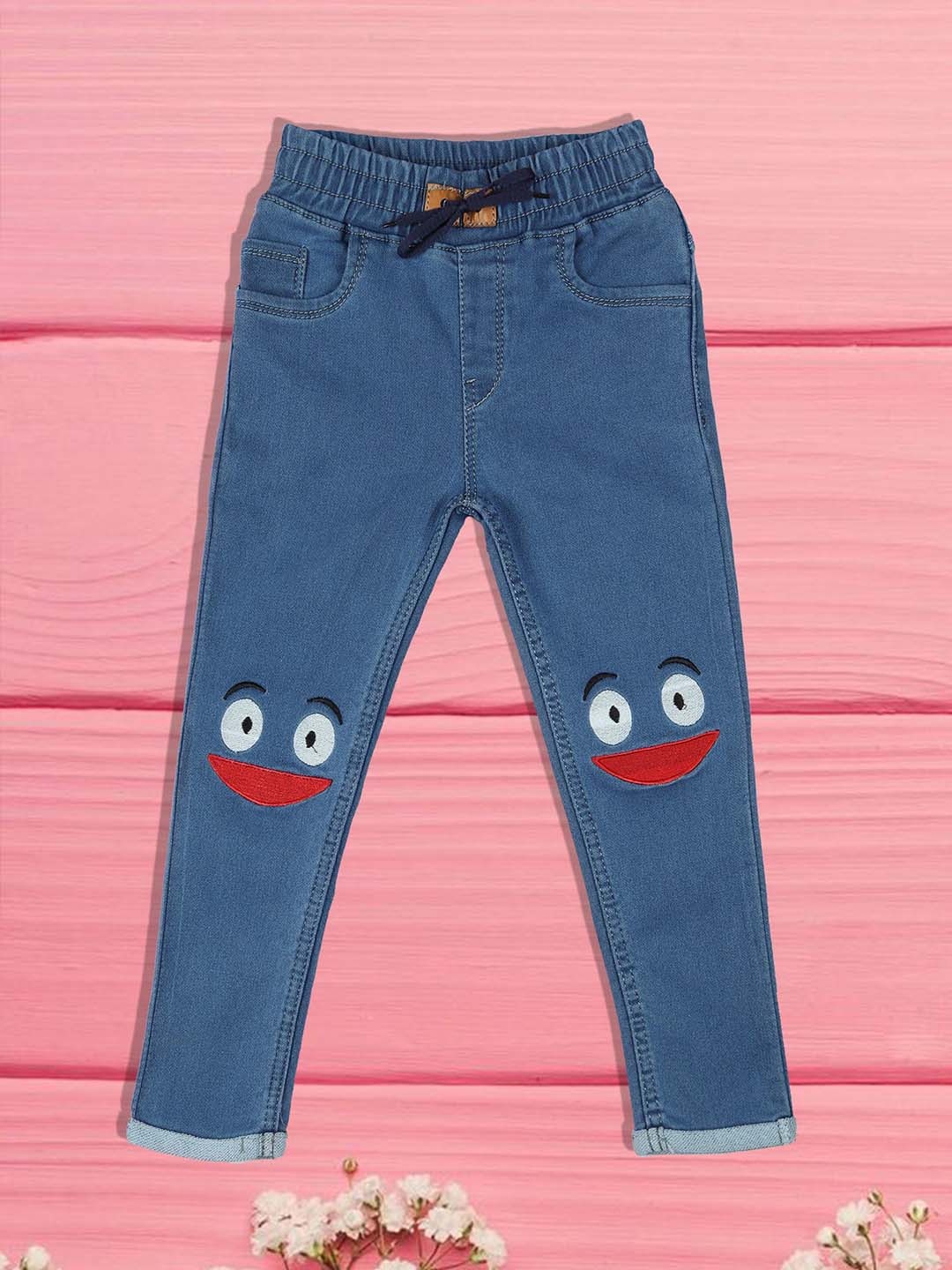 

A-Okay Boys Slim Fit Light Fade High-Rise Embroidered Jeans, Blue