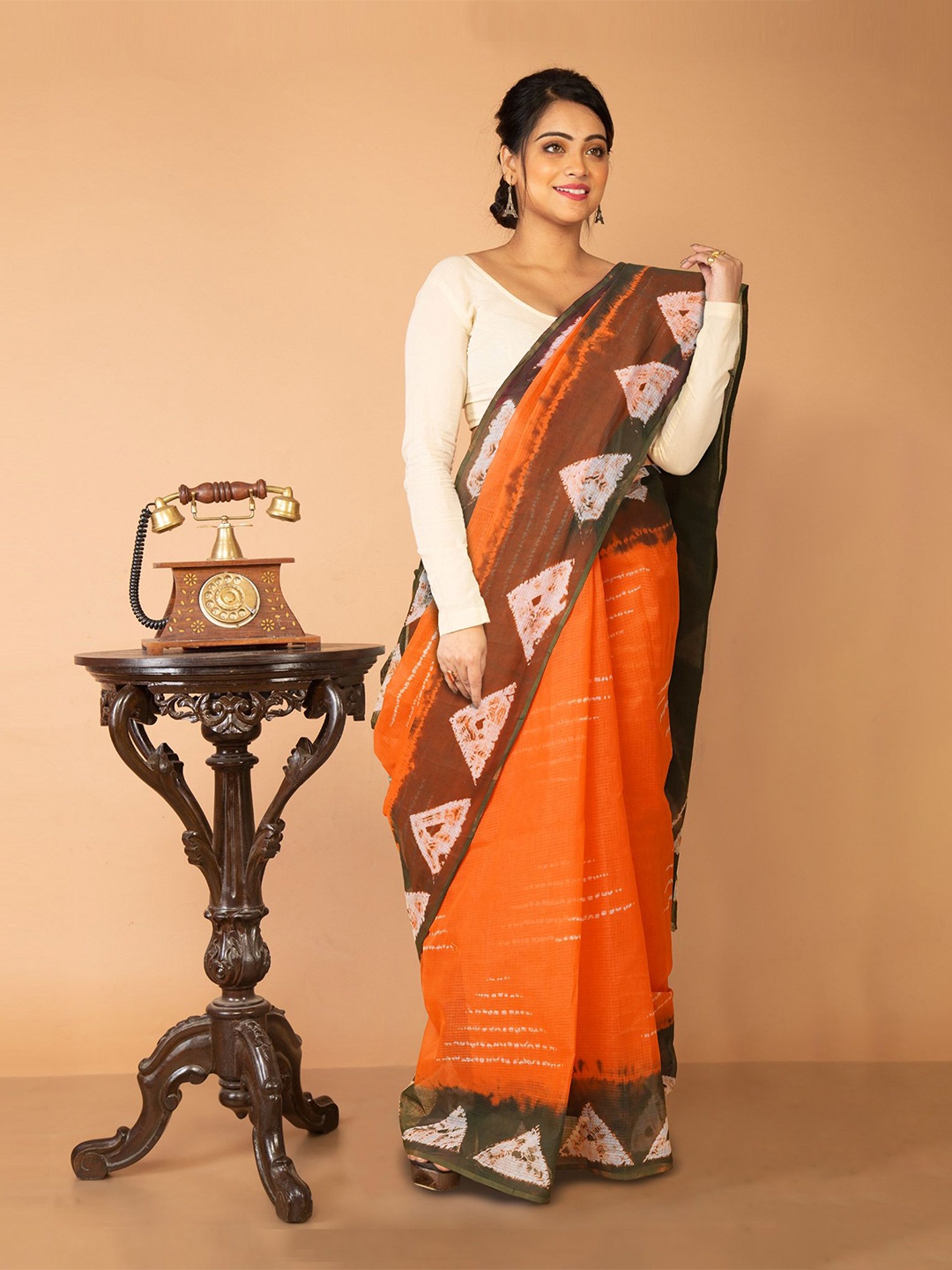 

Unnati Silks Geometric Printed Handloom Kota Saree, Orange