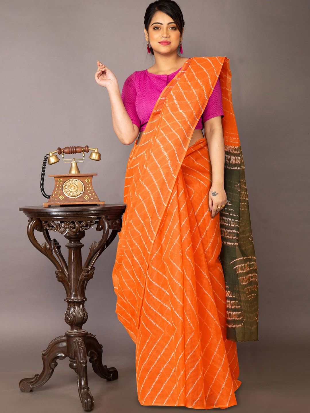 

Unnati Silks Leheriya Handloom Kota Saree, Orange