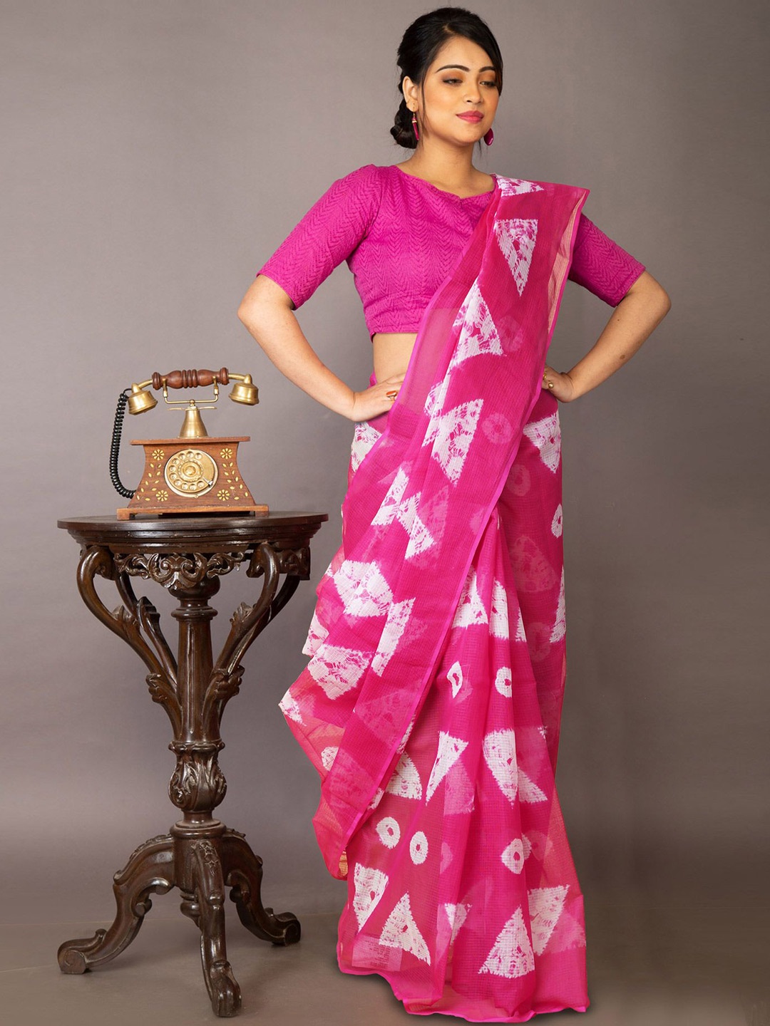 

Unnati Silks Tie And Dye Printed Handloom Kota Saree, Pink